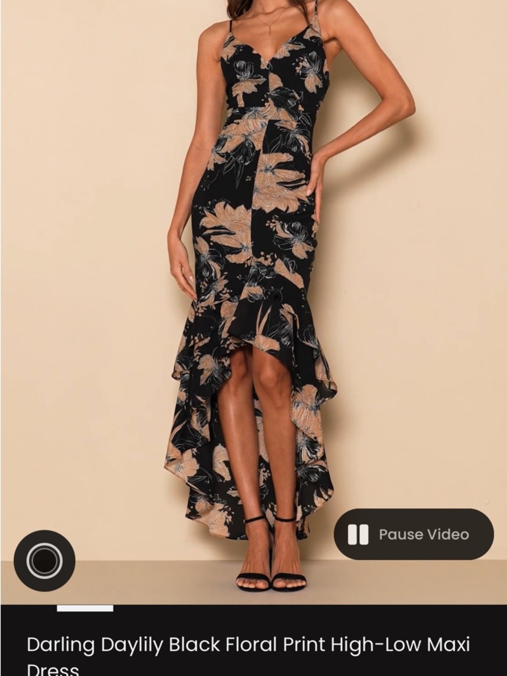 Lulu's Black and Tan Floral High-Low Midi Maxi Dress